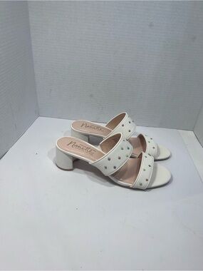 Nanette Lepore White Double-Strap Studded Block Heel Mules